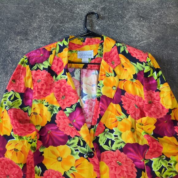 Vintage Rampage Blazer Jacket Womens S Yellow Pink Floral Two Buttoned Y2k - Picture 2 of 12